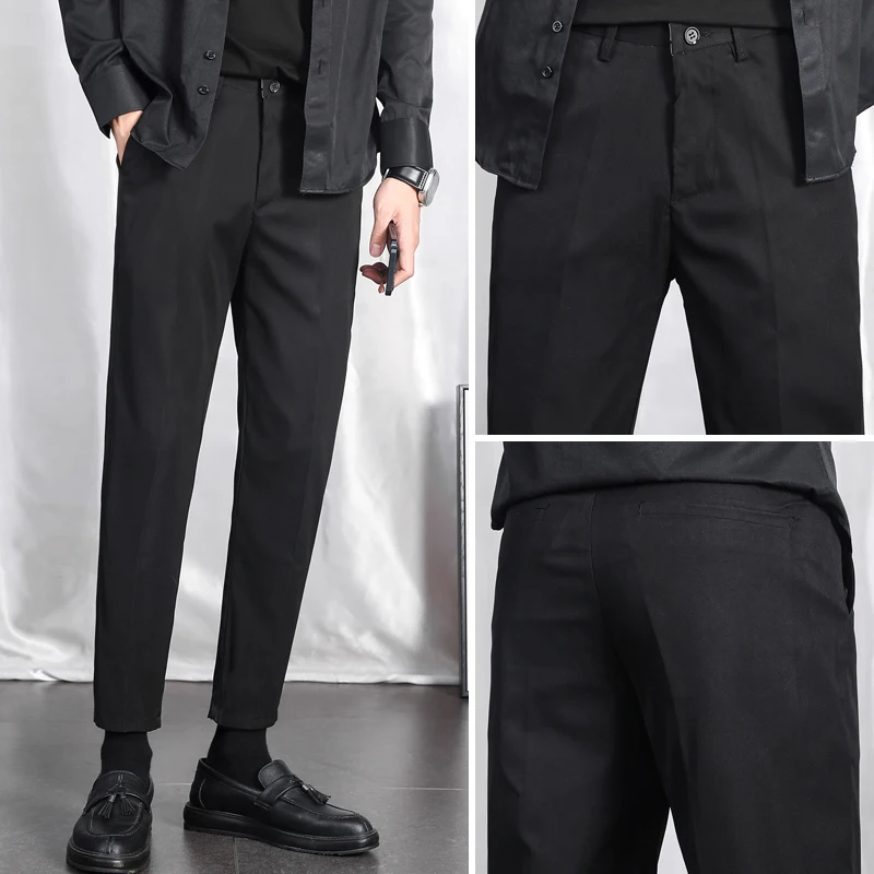 

New Men's Trousers Fashion Nine Points Men's Small Feet Suit Pants Solid Color Slim Casual Pants European Size