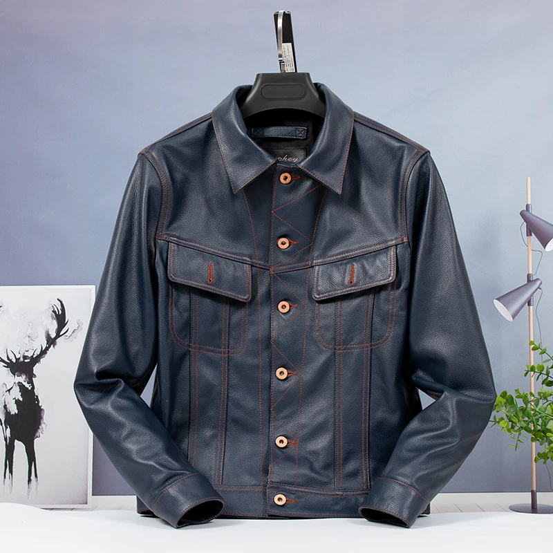 

Free shipping.2022 fashion wholesales quality cowhide jacket.Men plus size rider slim genine leather coat.sales leather cloth.