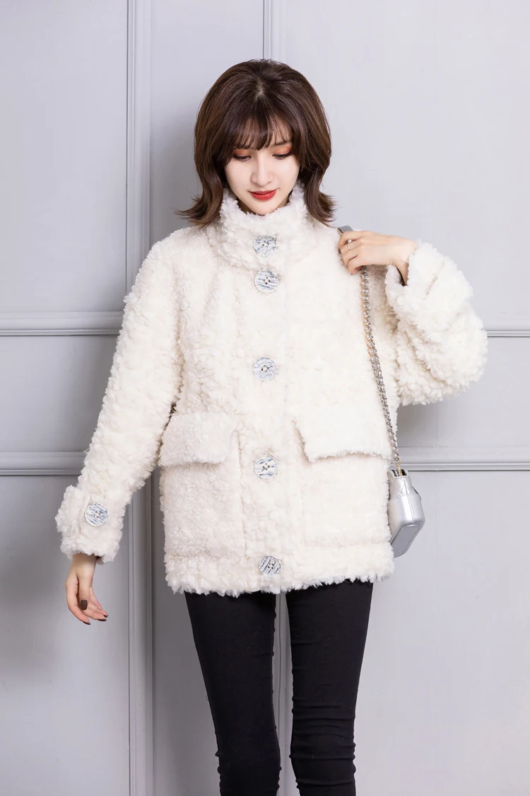 Women's Winter Jacket 100% Wool Overcoat Real Fur Coats Turn-down Collar Thick Warm Outerwear Fashion Streetwear Casual Clothing