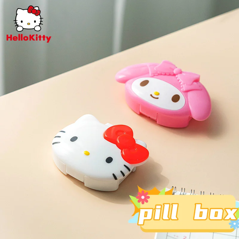

Sanrios Hello Kitty Small Pill Box Anime Cartoon Portable Sub-pack Travel Pills Kawaii Travel Carry-on Medicine Storage Y2k Gift