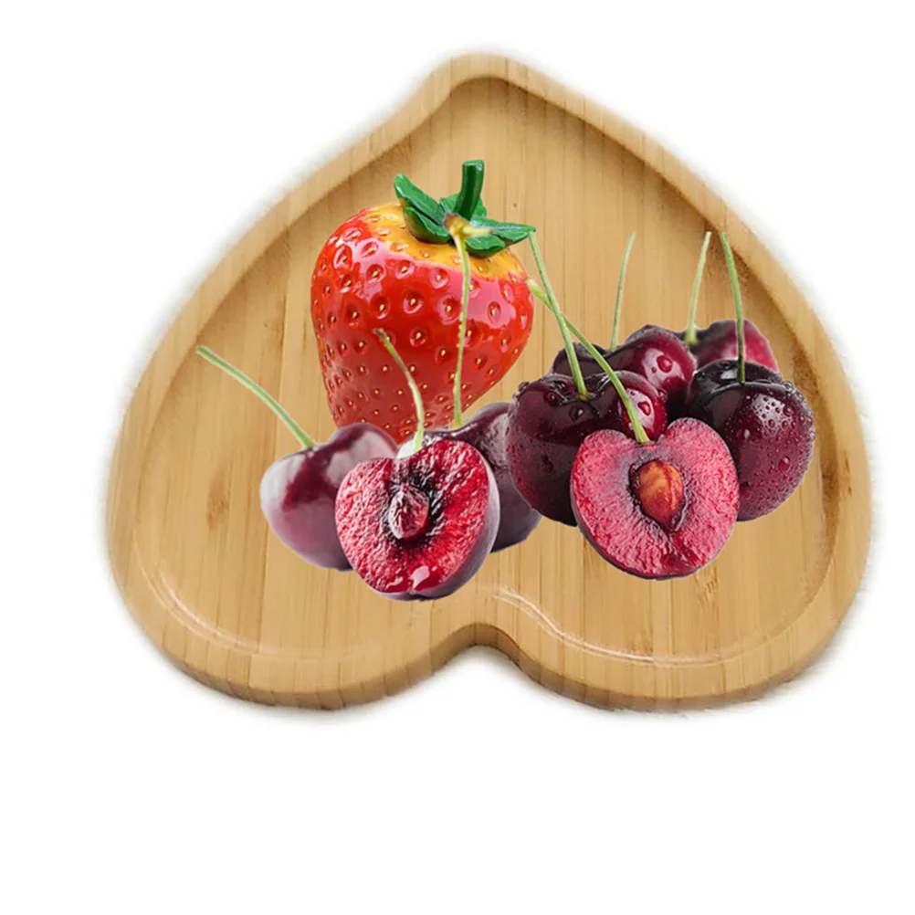 2 Pcs Heart Shaped Eco-friendly Bamboo Wooden Tray Food Tea Coffee Serving Plate Fruit Bread Dishes Snack for Hotel |