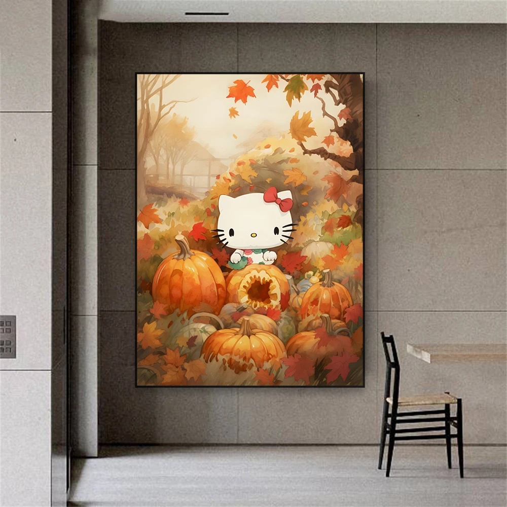 Милый кавайный настенный художественный постер Hello Kitty осень Хэллоуин кавайная