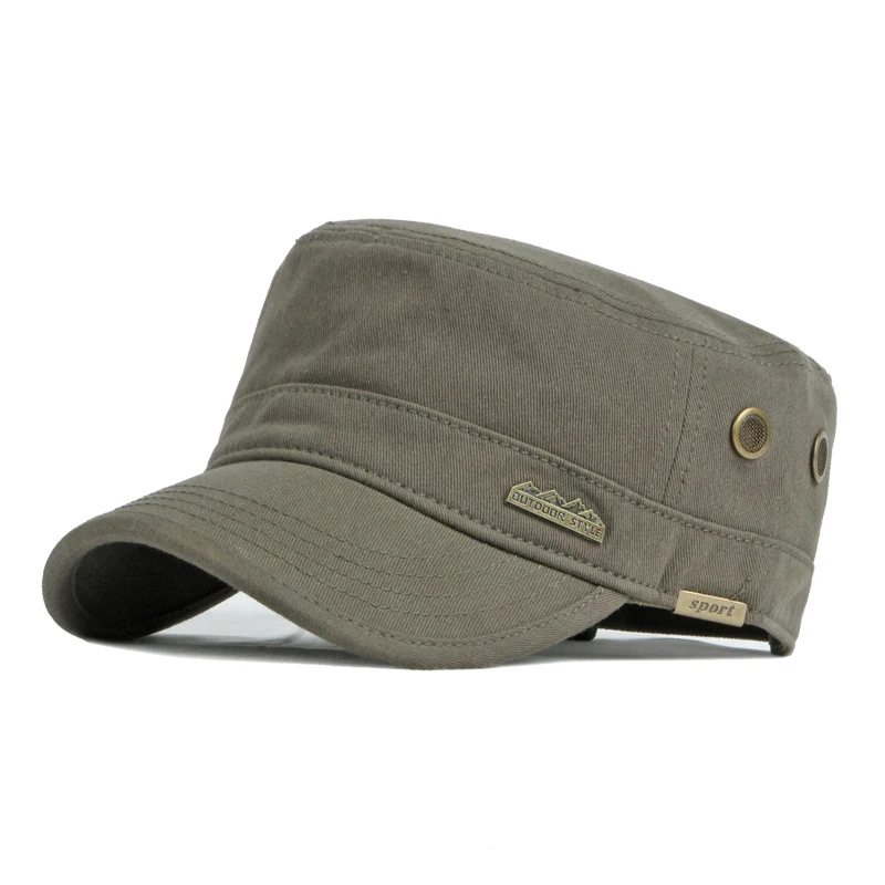 

Wuaumx Vintage Military Caps For Men Army Peaked Dad Cap Flat Top Patrol Hat Washed Cotton Solid Cadet Visor Bone Man Sun Hat