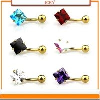 1pc square belly ring zircon navel stud crystal belly navel jewelry rhinestones belly button ring stainless steel navel piercing