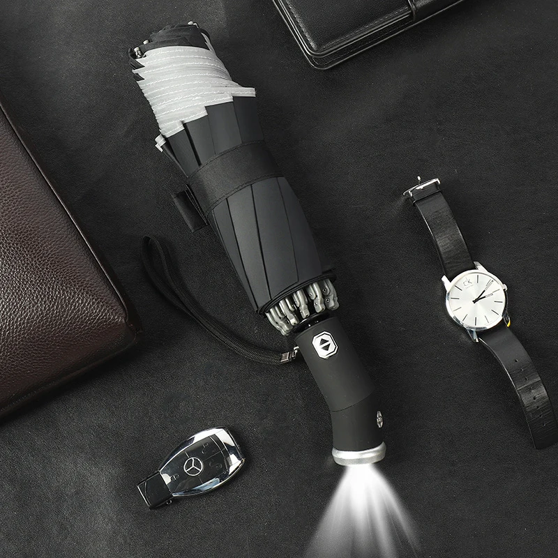 

High Quality Automatic Folding Rotating Umbrella with LED Light on Bottom Sunny Rainy Bumbershoot Aluminum Waterproof Reverse