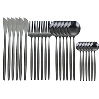 24pcs black western dinnerware set stainless steel cutlery set fork knife spoon tableware set flatware set