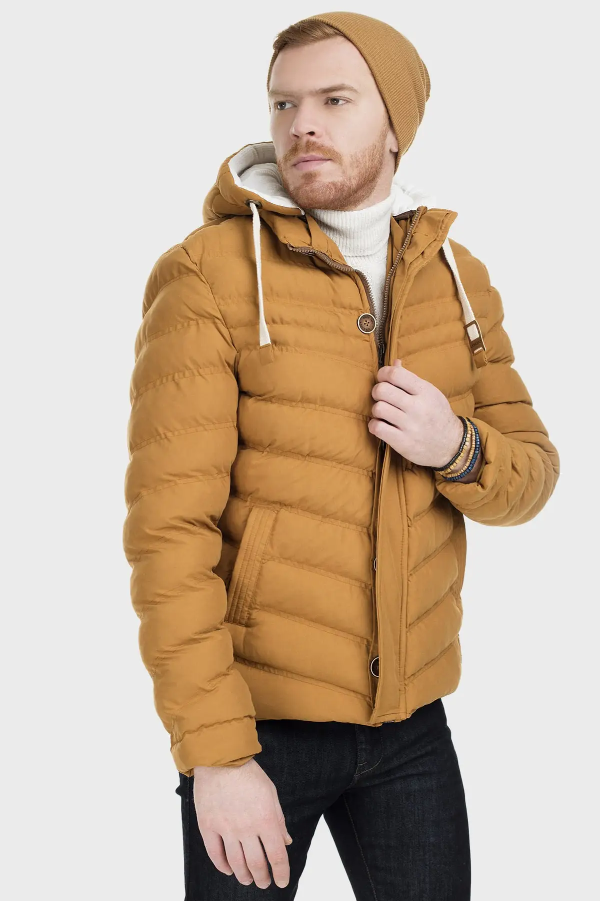 Slim Fit Hooded Stand Up Collar Inflatable Jacket Men's COATS 55618 K5071
