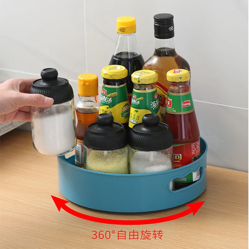 360 Rotating Tray Turntable Kitchen Storage Containers Spice Snack Fruit Food Trays Bathroom Organizer Anti-slip |