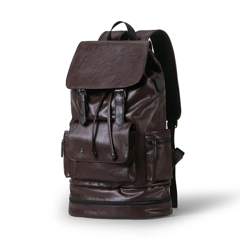 

Мужской рюкзак в стиле преппи, модный вместительный ранец из искусственной кожи, повседневная дорожная школьная сумка с USB-разъемом, рюкзак
