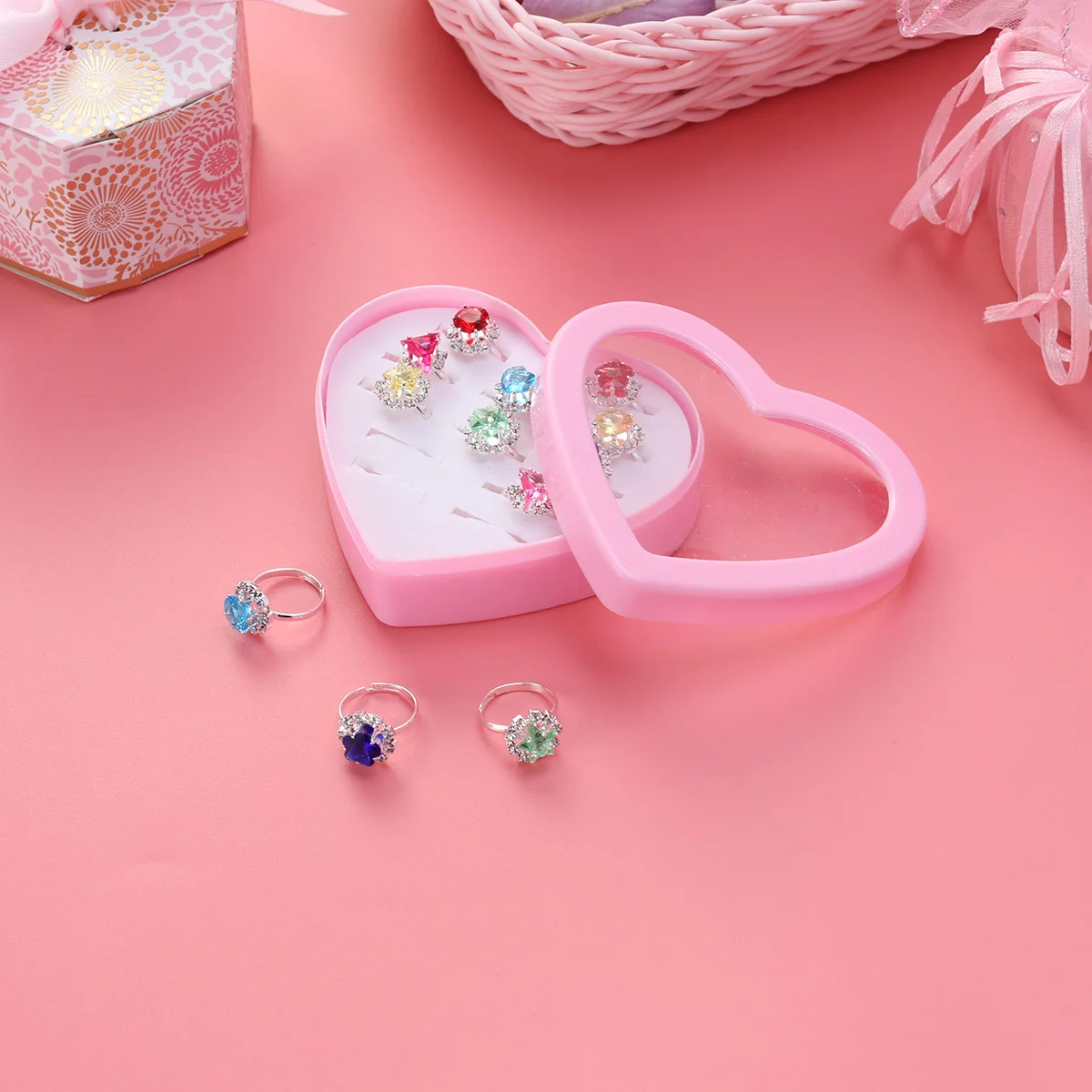 

Rings Ring Girls Kids Girl Child Jewelry Adjustable Little Crystal Toy Gift Play Pretend Dress Up Box Flower Finger Beautiful
