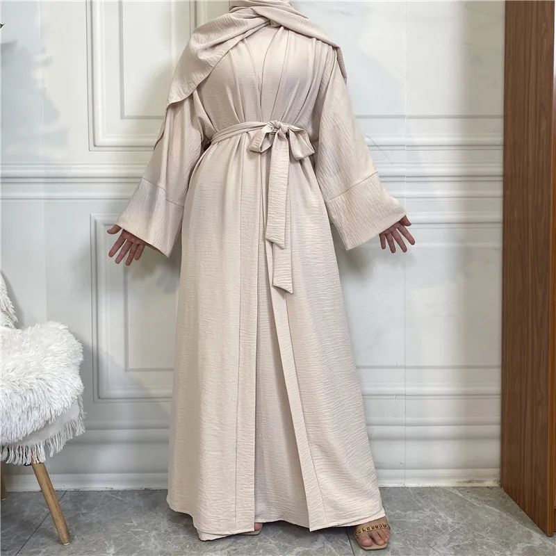 2PC Set Muslim Woman Minimalist Matching Outfits Abaya Kimono Dubai Turkish Modesty Casual Ramadan  muslim sets
