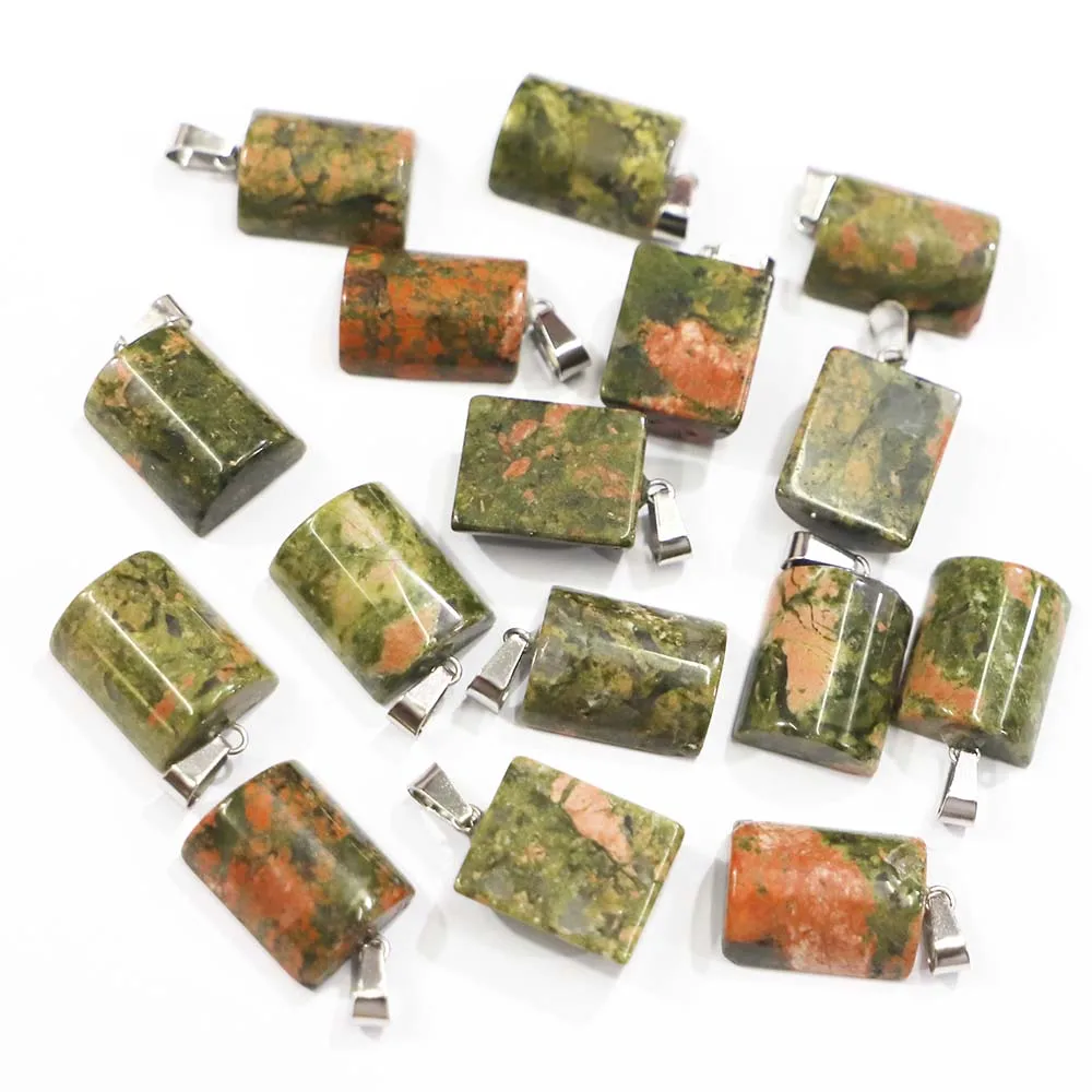 

Natural Semi Cylindrical Unakite Stone Pendants Necklace Mineral Healing Reiki Charms Jewelry Making Accessories Wholesale 30Pcs