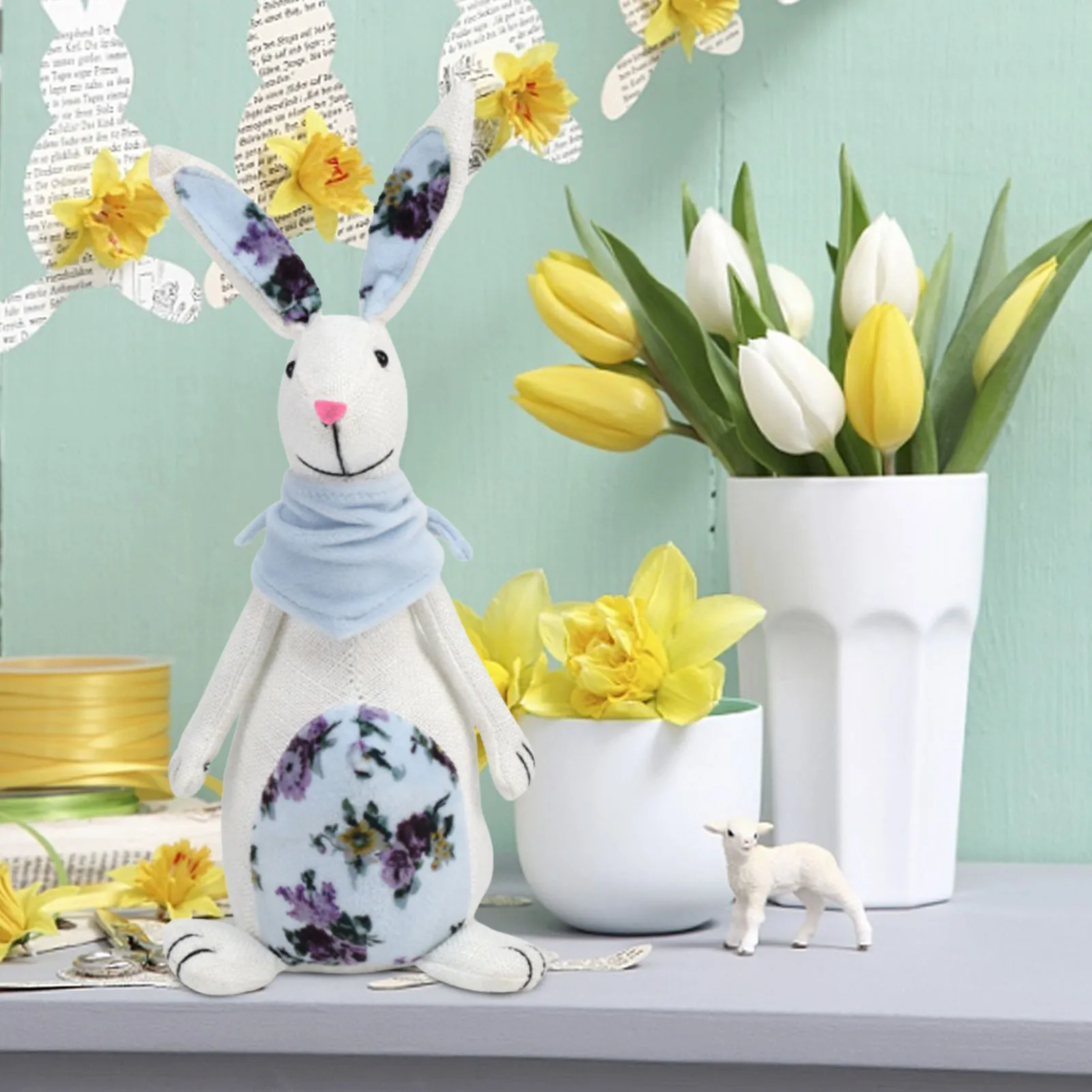 

Набивной Пасхальный кролик, набивное животное, кролик, украшения, милый Пасхальный кролик с шарфом для девочек, мальчиков, Детские Пасхальн...