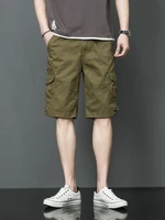 grey khaki army green yellow black cotton cargo shorts for men summer casaul knee length pant multi pockets design underwear