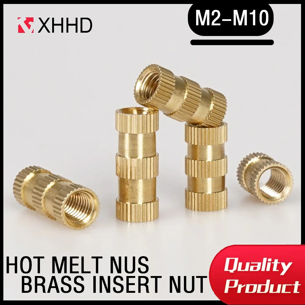 

Резьбовые гайки горячего расплава, вставки, латунные вставки для литья под давлением, встраиваемые медные нагревательные гайки, 3D принтер M2 M2.5 M3 M4 M5 M6 M8 M10