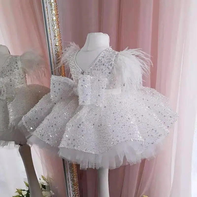 

Baby dress 2022 new Year girls' dress for children' feather sequins baby princess tutu dress Birthday party children's wear