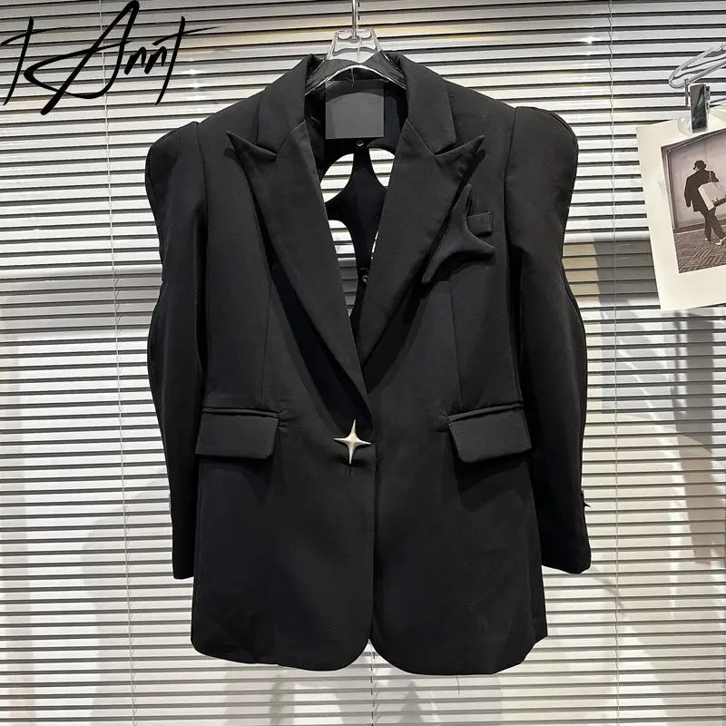 

Женский Асимметричный блейзер с вырезами, черная, белая зимняя куртка оверсайз, модная Асимметричная Свободная куртка, пальто для женщин, новинка 2023