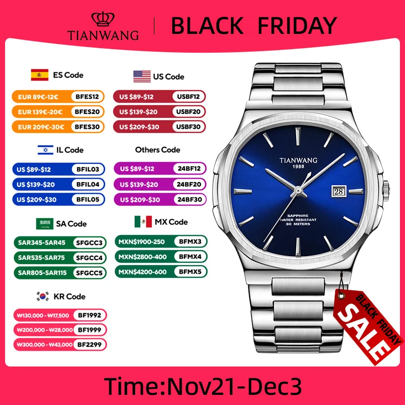 TIAN WANG часы для мужчин 43 4 мм циферблат кварцевые квадратные наручные из