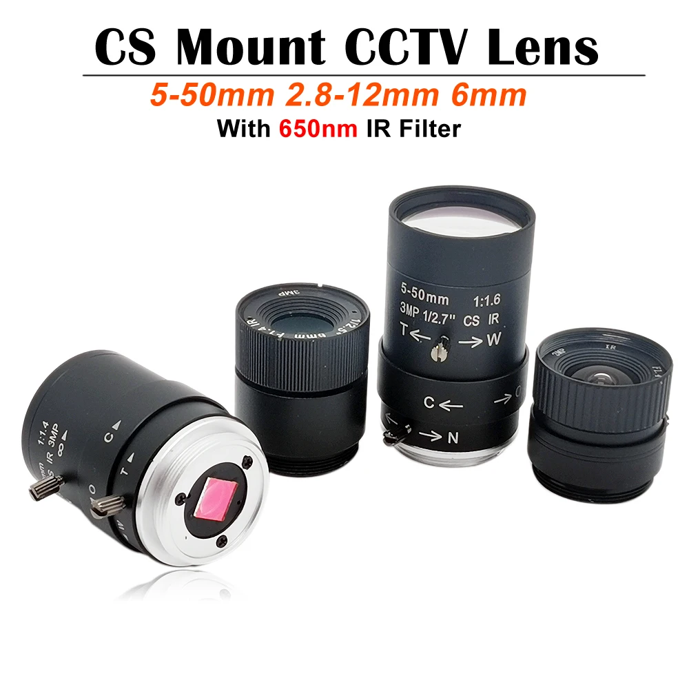 

3MP 5-50mm 2.8-12mm Varifocal Industrial Camera Manual IRIS Zoom Focus CS Mount CCTV Lens With 650nm IR Filter for IP USB Camera