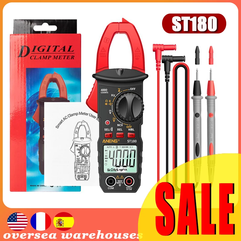 

ANENG ST180 Digital Multimeter 4000 Counts Current Digital Clamp Meter Ammeter Voltage Tester Frequency Capacitance NCV Ohm Tool