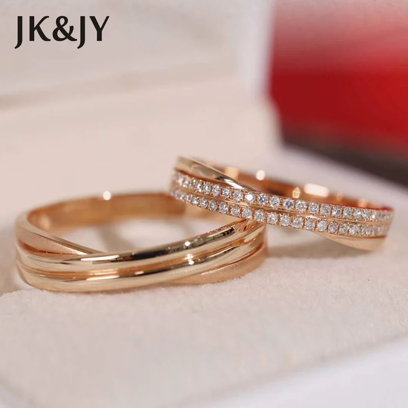 

JK&JY 100% 18K Rose Gold Diamond Couple Stripe Wedding Ring Set Fashion Fine Jewelry Factory Direct Wholesale