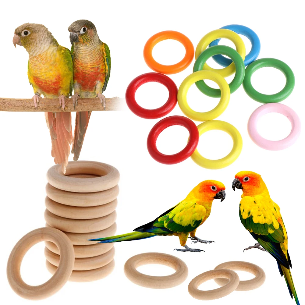 

10Pcs Pet Bird Parrot Intelligence Toys Natural Wooden Ring Parrot Training Toy Chew Bite Toys For Budgies Parakeet Growth Toy