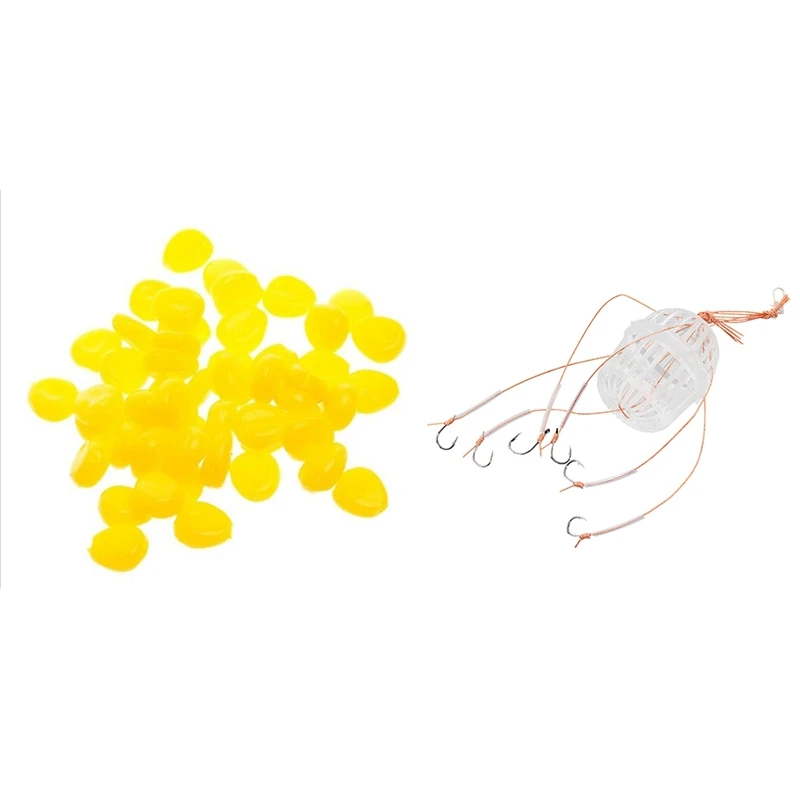

50Pcs Floating Artificial Bait Maize Floating Lures Baits & 1 Pcs Explosion Hook Fishing Tackle Sea Box Hook