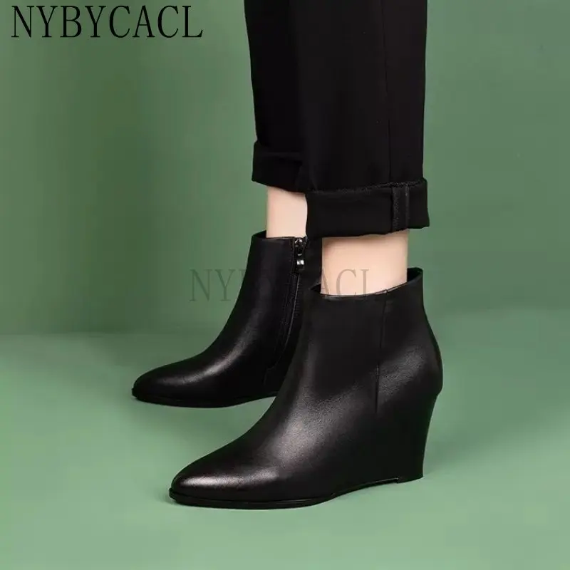 

Fashion Women Chelsea Boots Patent Leather Pointed Toe Short Booties Ladies Autumn Wedge Shoes Woman Botas Mujer Wedges New 2023