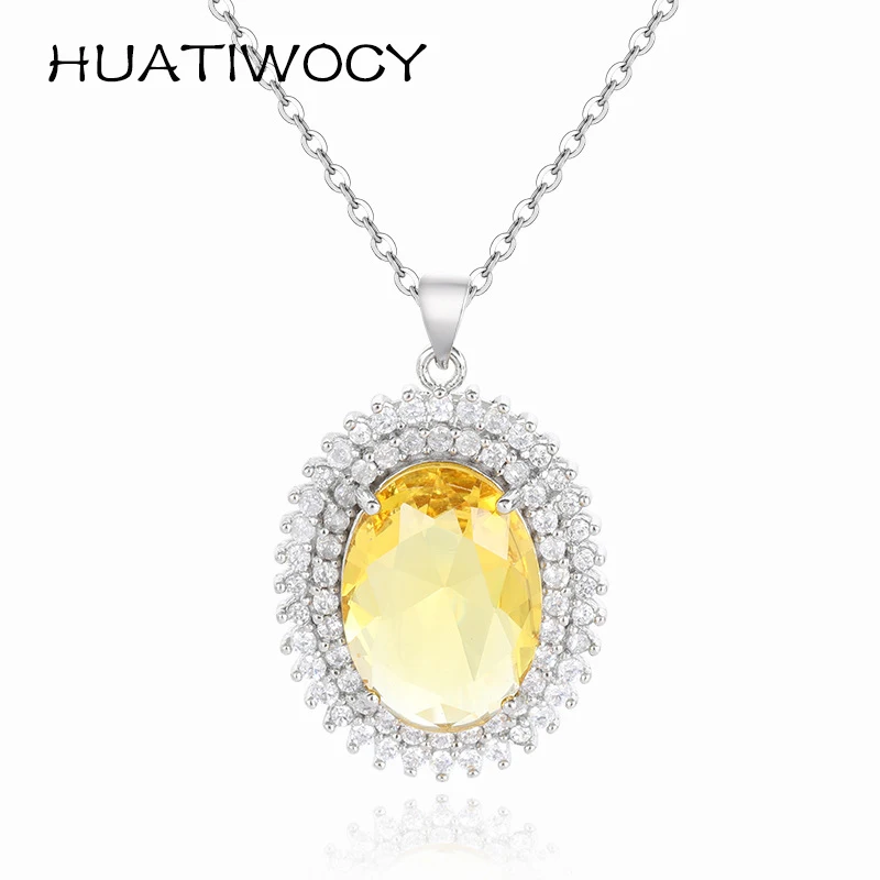 

Fashion Women Necklace Jewelry 925 Silver Accessories with Citrine Zircon Gemstone Oval Shape Pendant for Wedding Party Gift