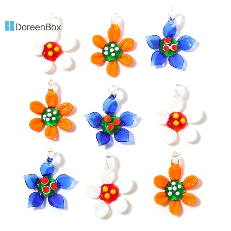 

2PCs Floral Lampwork Glass Pendants Multicolor Flower Charms DIY Making Necklace Earrings Bracelet Fashion Jewelry Accessories