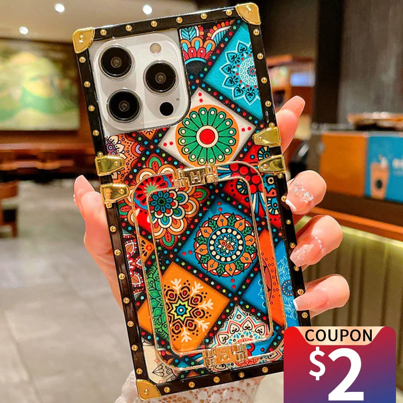 

Luxury Glitter Vintage Flower Cover Square Plaid Case for Samsung Galaxy S22 Ultra S22 Plus S20 FE A52 A53 Note 20 Ultra A32 A71