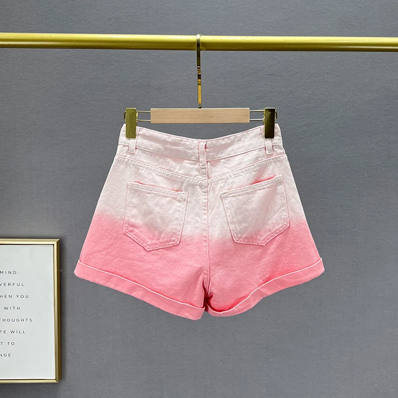 Diamond-Embedded Denim Shorts Women's Summer 2023 New High Waist Loose Slimming Ins European Style Wide-Leg Jeans Short Hot Pant