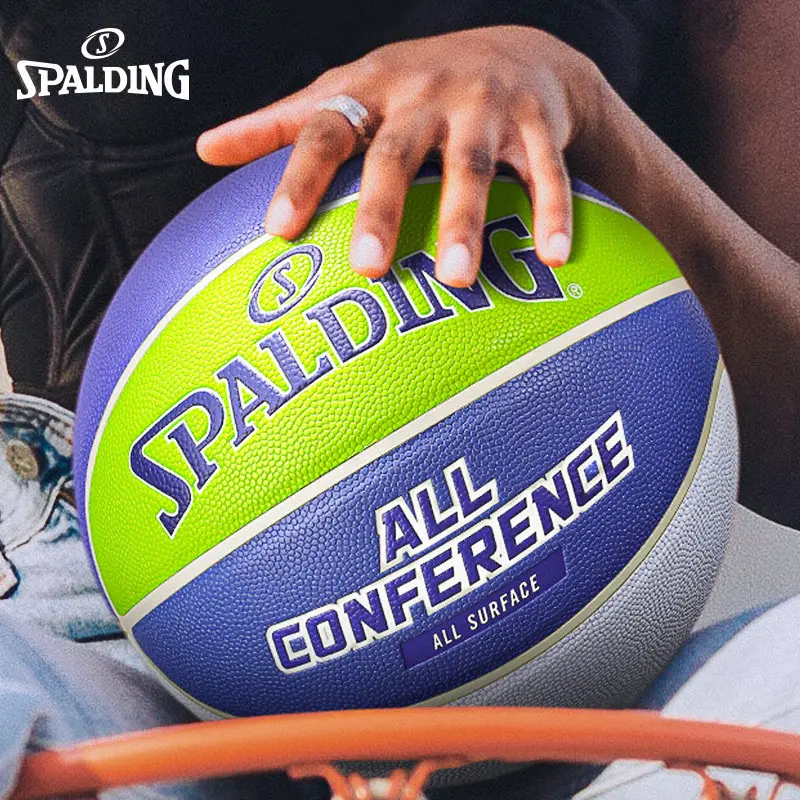 Spalding Macaron Blue All Conference Basketball 77-394Y PU Wear-Resistant Indoor Outdoor Match Basketball Ball Size 7