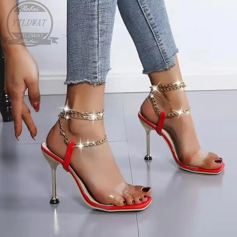 Female Sexy Pumps Casual Party Wedding Shoes Women High-Heels Rhinestone PU  New YTLDWAT Stiletto Buckle Square Toe Sandals