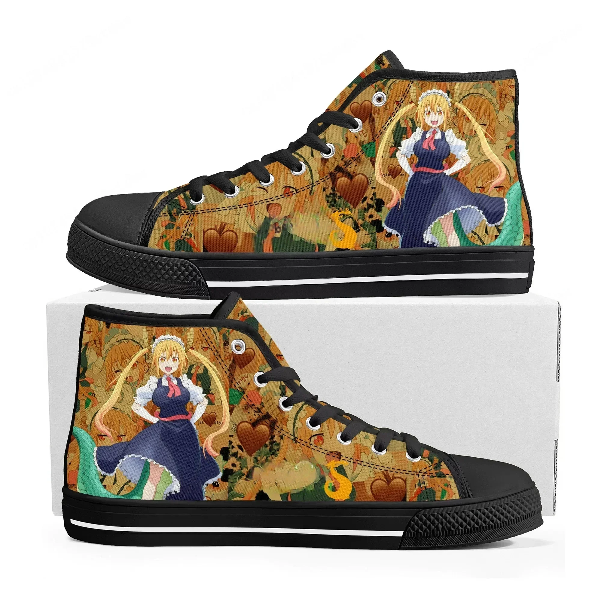 Фото Кроссовки Miss Kobayashi Dragon Maid High Top для мужчин, женщин и подростков, высококачественные парусиновые кроссовки Tohru, повседневная обувь в стиле аниме, изготовленная на заказ №2