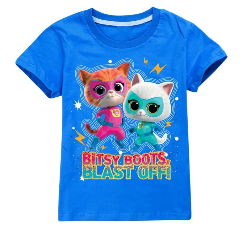 Новый стиль милая футболка детская одежда SuperKitties топы из 100% хлопка с короткими