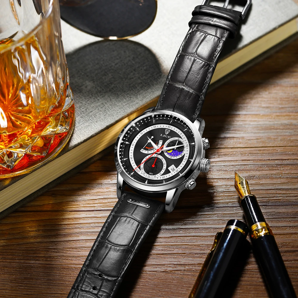 Часы LIGE мужские наручные кварцевые деловые повседневные брендовые Роскошные