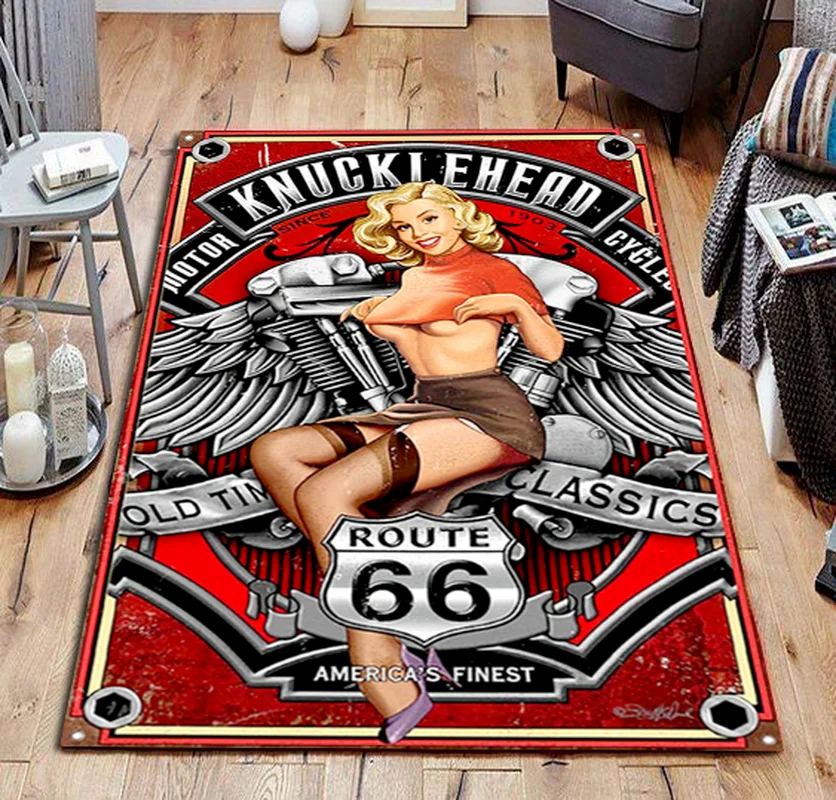 

Красивый мотоциклетный напольный коврик для девушек Route66 с буквенным принтом, коврик для гостиной, нескользящий коврик для спальни, гостиной