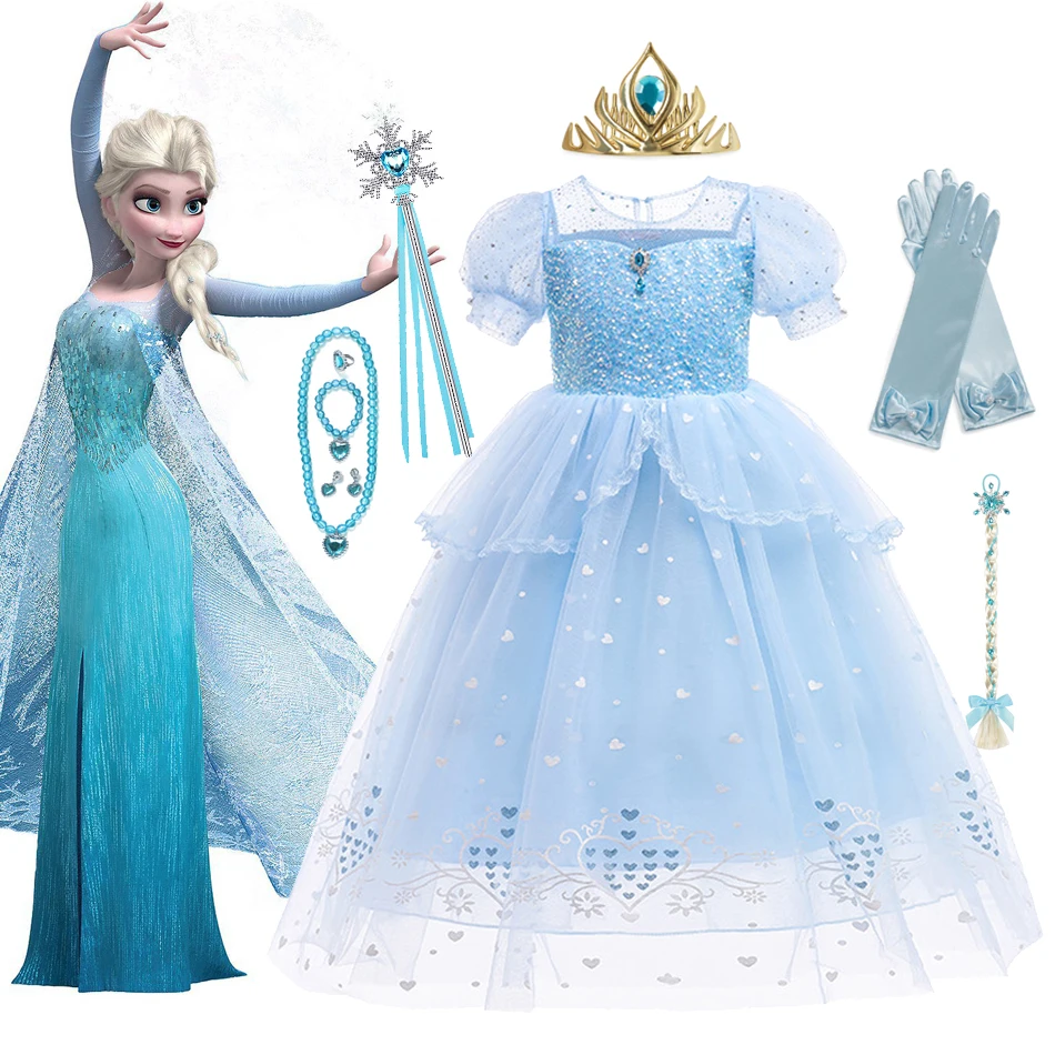 

2022 Disney Frozen 2 Costume for Girls Princess Elsa Dress White Ball Gown Birthday Kids Snow Queen Cosplay Carnival Clothing