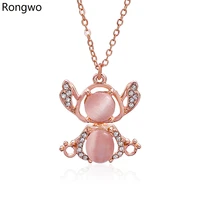 rongwo stitch opal crystal pendant necklaces creative trendy anime ohana jewelry birthday gifts for women girls