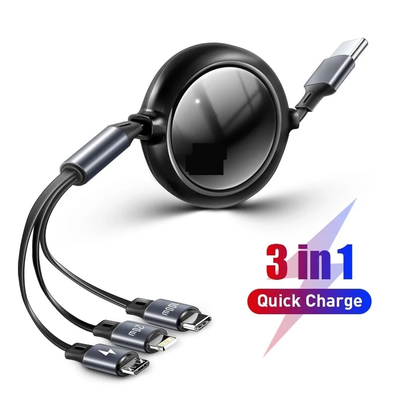 

Выдвижной USB-кабель 3 в 1, 100 Вт, для iPhone 12 13, зарядное устройство Micro USB Type-C, быстрая зарядка для Macbook, Samsung, Xiaomi