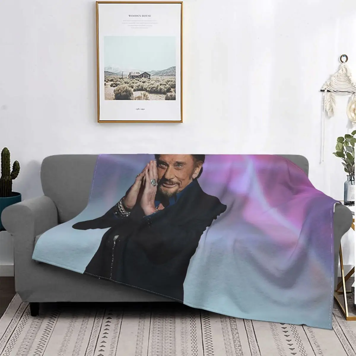

Johnny Hallyday Blanket Flannel Spring/Autumn Multi-function Lightweight Thin Throw Blankets for Home Car Rug Piece