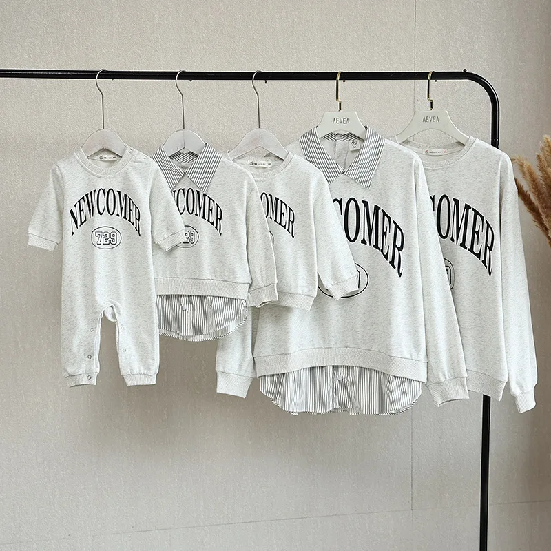 

-XL Family Matching Clothes Autumn Sweatshirt With Shirt Collar Father and Son T-shirt Mother and Daughter Long-sleeved Shirt