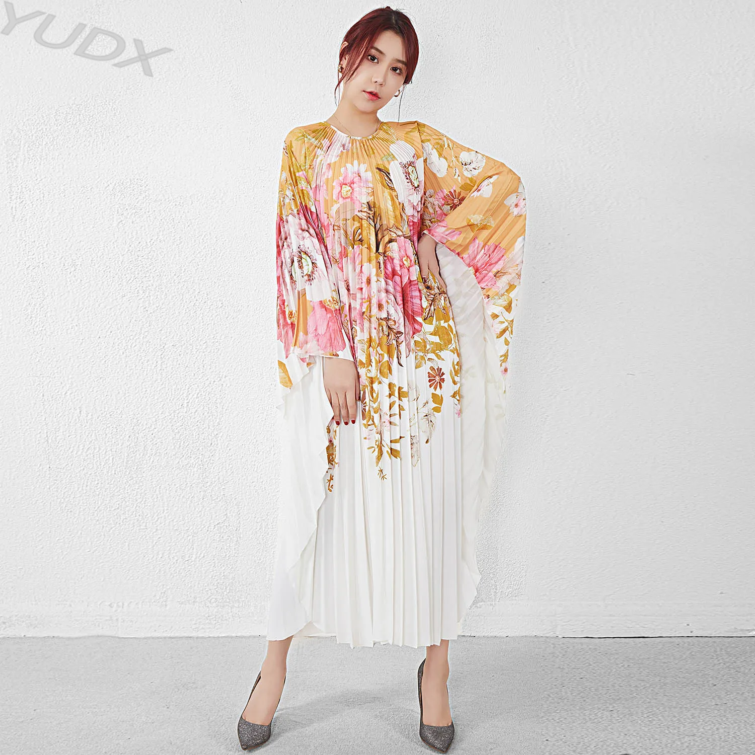 YUDX High Quality Miyake Pleated Loose Plus Size Women's Dresses 2023 Spring New Fashion Bat Big Hem Skirt