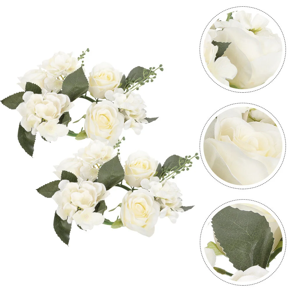

2 Pcs Candlestick Garland Wreaths Rose Ring Flower Party Home Supplies Artificial Plastic Decorative Ornament Roses