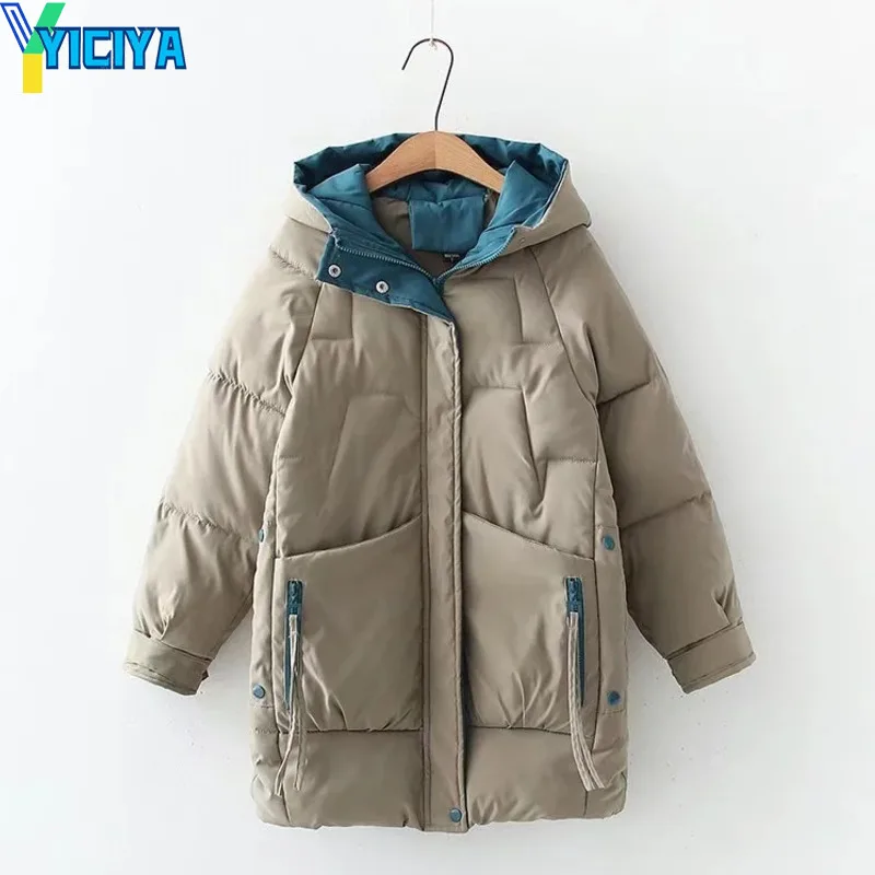 YICIYA Parkas Woman Winter 2023 Thick Hooded Jackets Cotton Long Warm Padded Coats For Women Streetwear Oversized Y2k Outerwear