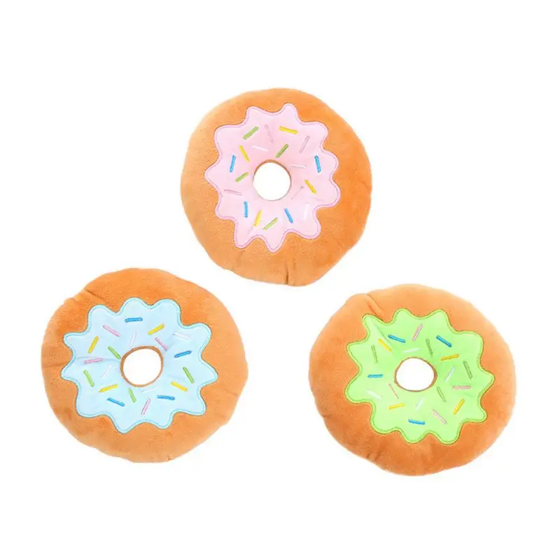 

Pet Dog Chew Toys Plush Squeeze Vocalize Puppy Molar Donut Shape Soft Bite Resistant Outdoor Interactive Training Pets Supplies