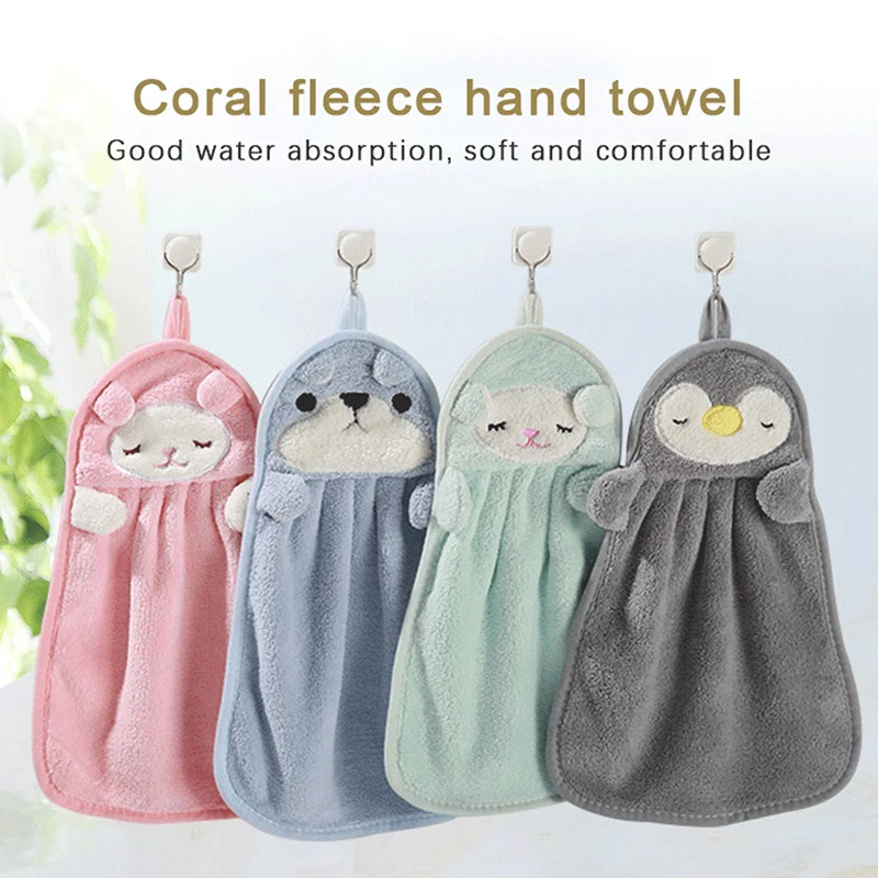 

Подвесное полотенце из кораллового флиса, мультяшное животное, полотенце для рук, Детские милые полотенца для рук, впитывающие влажные салфетки для рук