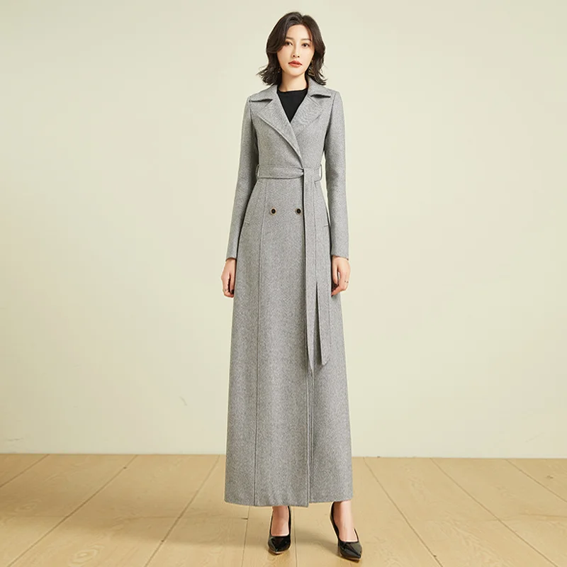 

2023 Double-breasted Wool Coat Winter Women Long Slim Suit Collar Coat Female Coats Elegant South Korea Clothing S M L XL XXL
