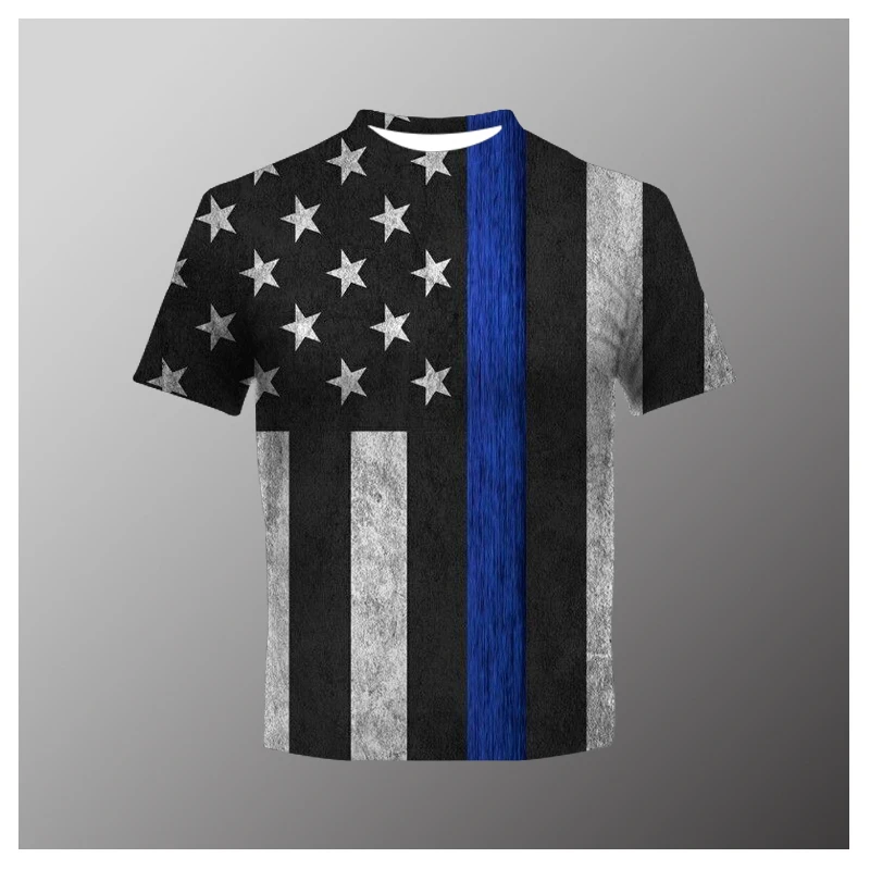 

Men's American Flag Print Custom Summer Round Neck Polyester Cool Plus Size Casual European and American Style Clothing T-Shirt